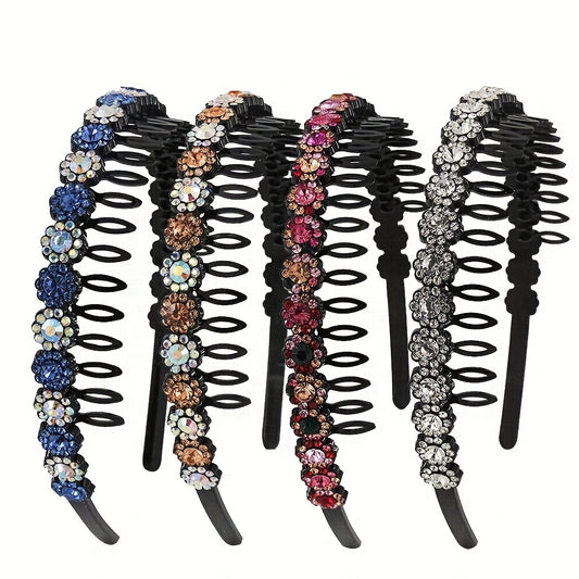 Colorful Rhinestone Flower Tooth Headband for Skincare and Makeup