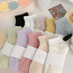 10 Pairs Solid Short Socks Comfy & Breathable Women's Stockings