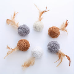 Interactive Cat Teaser Toy Plush Ball with Feathers