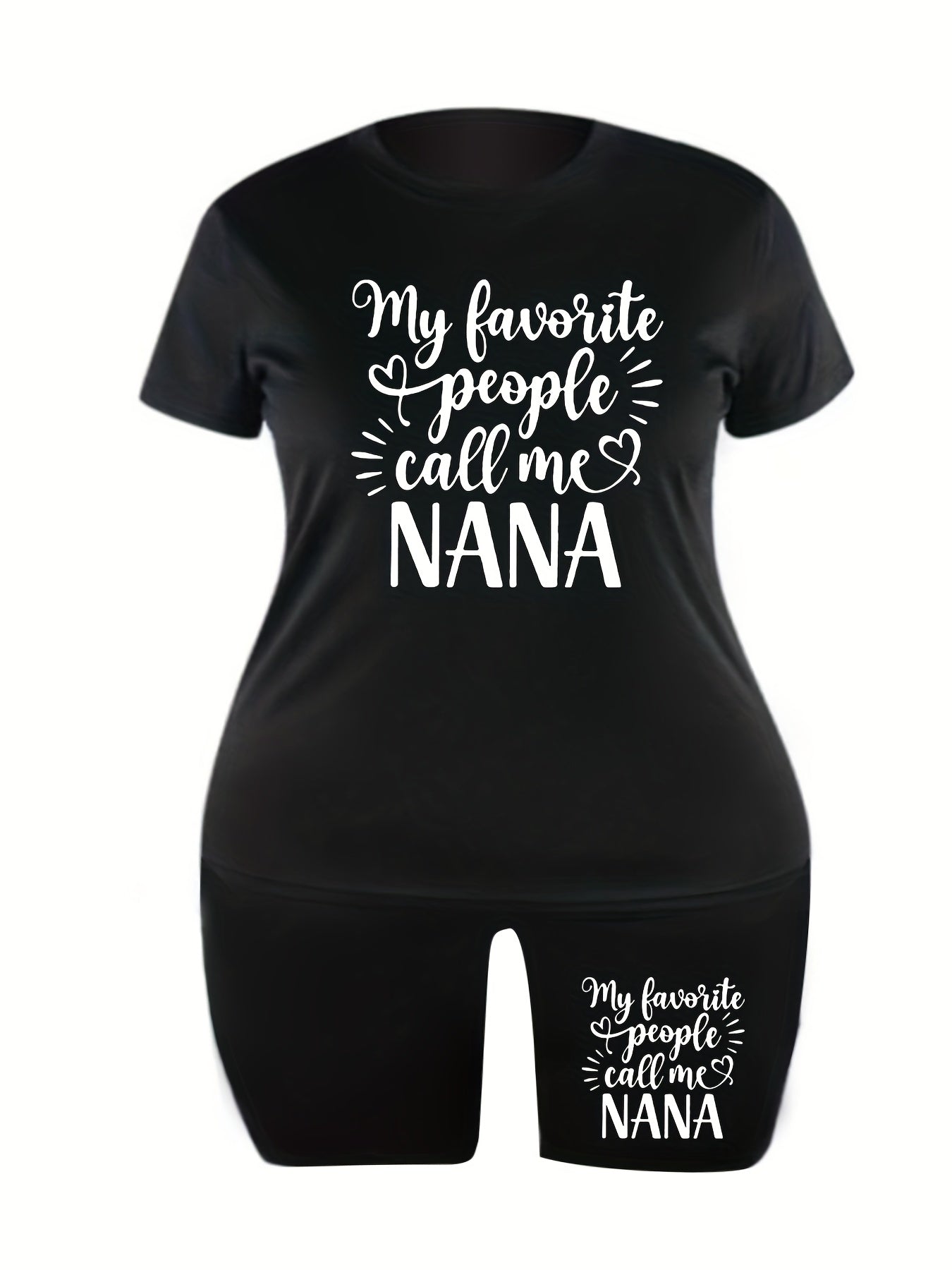 Women's Plus Letter Print Tee & Biker Shorts Set