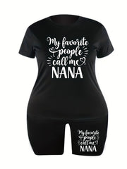 Women's Plus Letter Print Tee & Biker Shorts Set