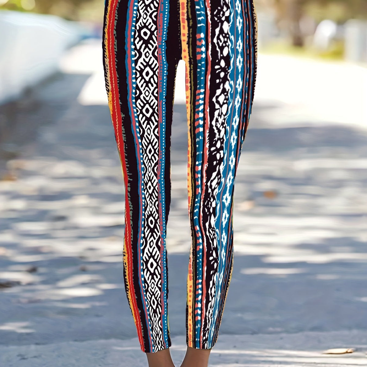 Boho Patchwork Print Plus Size Skinny Pants