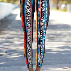 Boho Patchwork Print Plus Size Skinny Pants