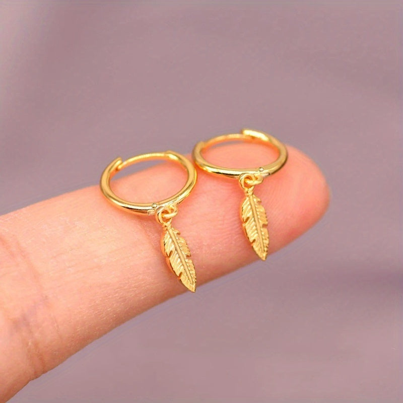 Silver Plated Feather Hoop Earrings for Women
