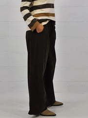  Solid High Rise Wide Leg Trousers With Pockets