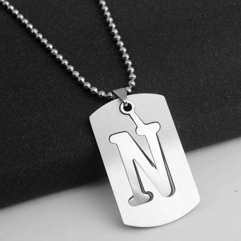 Men's Letter Pendant Necklace Stainless Steel Punk Chain A N