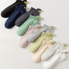10 Pairs Smiling Face Print Socks Low Cut Ankle Women's Stockings