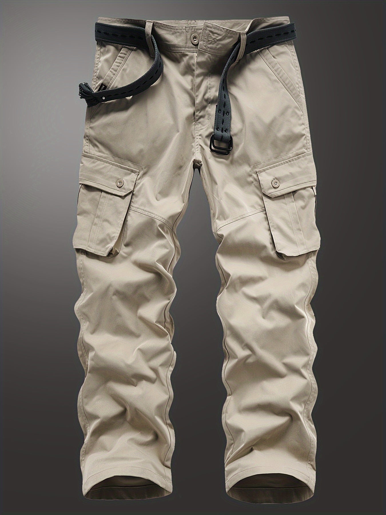Men's Straight Leg Cargo Pants with Solid Flap Pockets