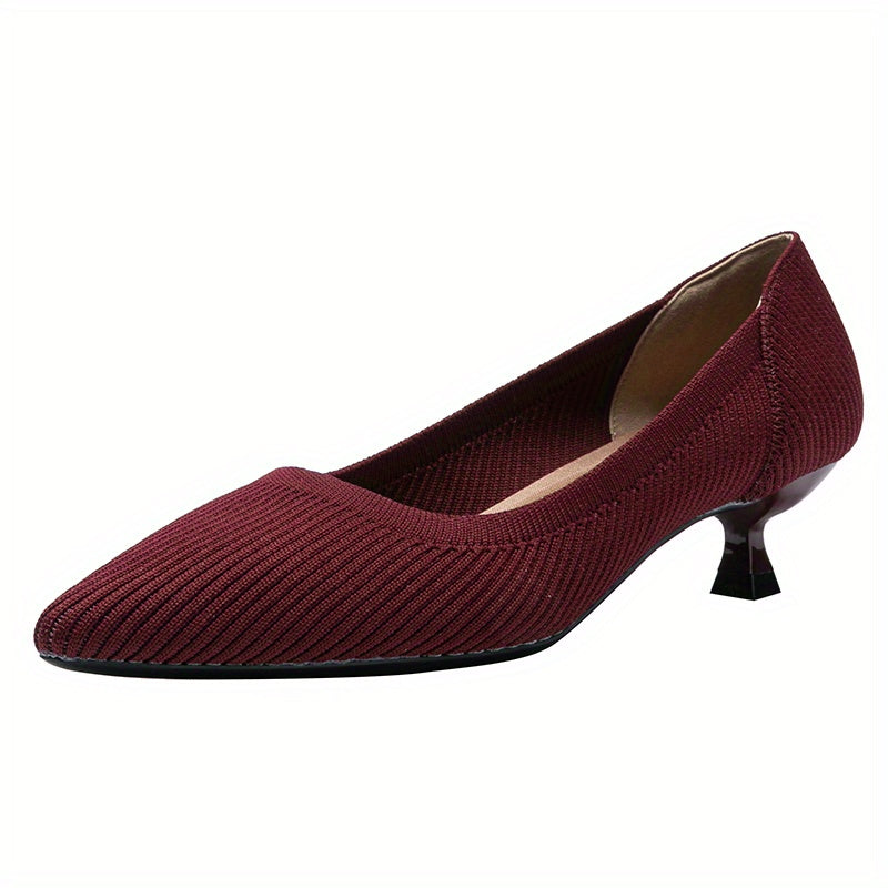 Women's Rib Knit High Heels Pointed Toe Kitten Heeled Solid High Heels