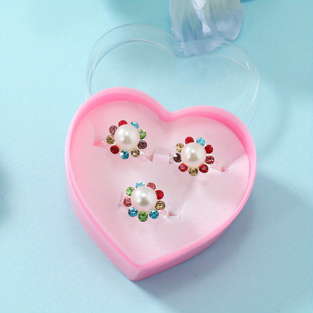 3pcs Girls Faux Pearl Rings Kids Accessories