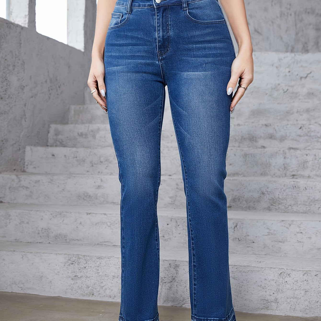 Plus Washed Button Fly High Rise Flared Leg Jeans