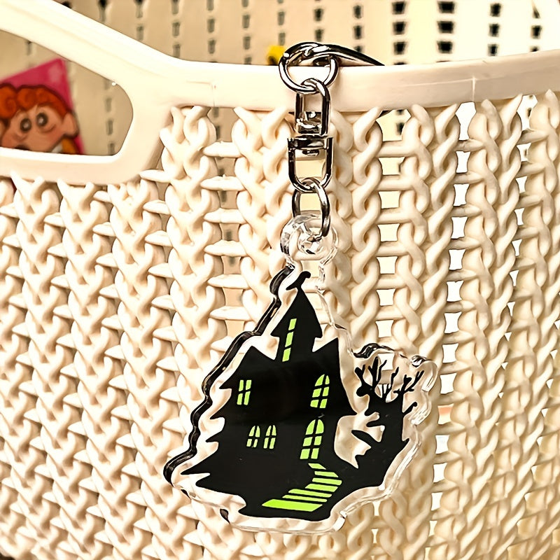 Halloween Pumpkin Bat Keychain Acrylic Key Ring Decoration