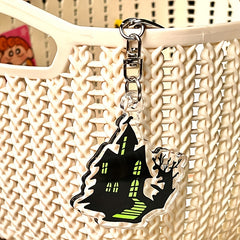 Halloween Pumpkin Bat Keychain Acrylic Key Ring Decoration