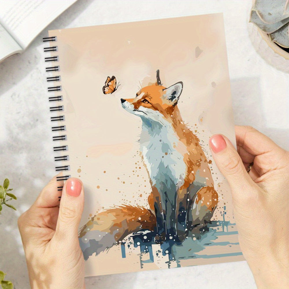 Watercolor Fox Spiral Notebook - Vibrant Fox & Butterfly - 100 Pages