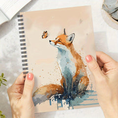 Watercolor Fox Spiral Notebook - Vibrant Fox & Butterfly - 100 Pages