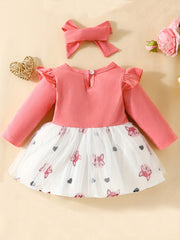 2pcs Baby Girls Fox Graphic Long Sleeve Dress & Headband Bundle