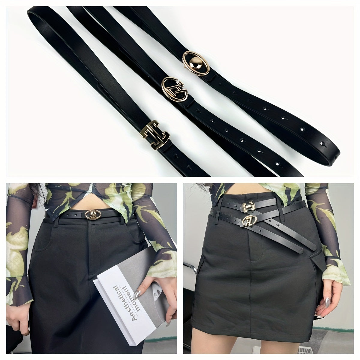 Stylish Buckle Thin Leather Belt Casual Waist Belt for Women