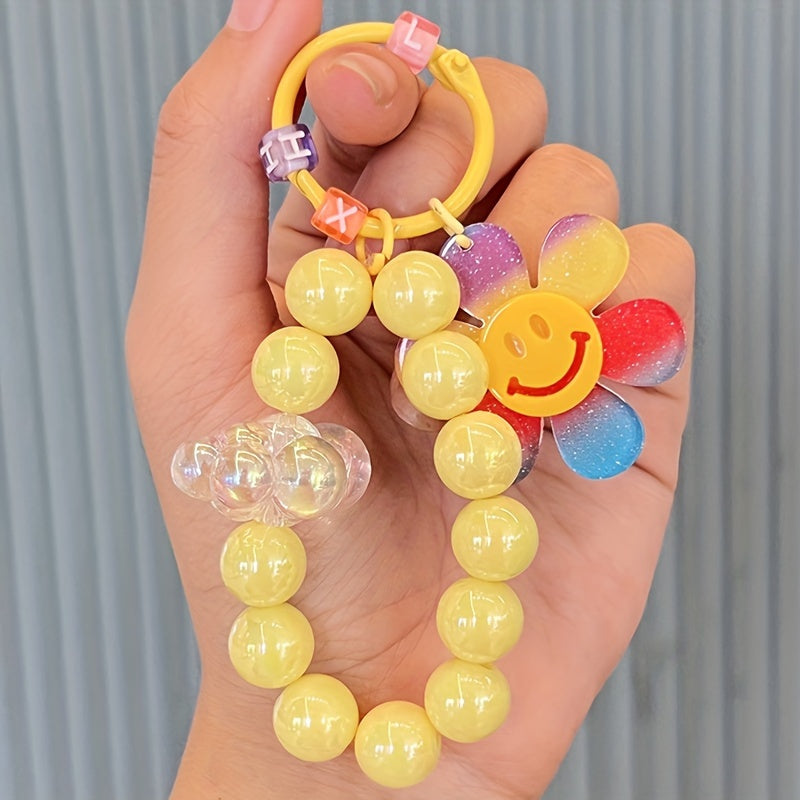 Colorful Flower Pendant Keychain Bracelet Beaded Keychain