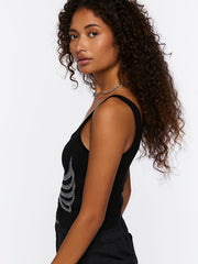  Rhinestone Skull Print Tank Top