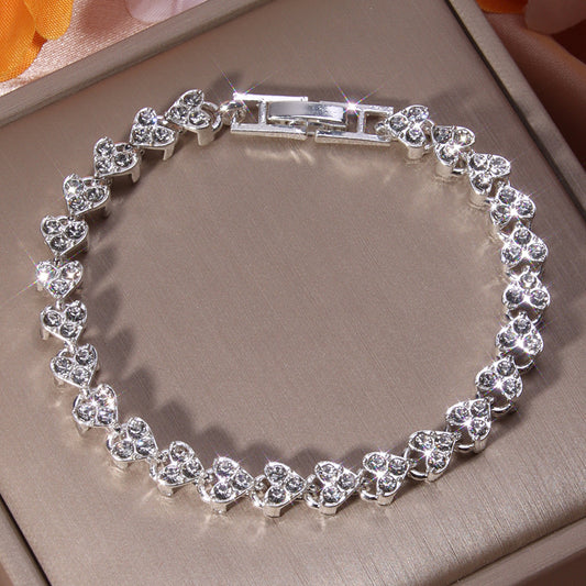 Heart Beaded Bracelet Inlaid Rhinestones Adjustable Hand Jewelry