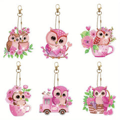6pcs 5D Diamond Owl Keychain DIY Art Set