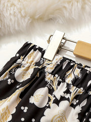  Colorblock Floral Print Wide Leg Trousers