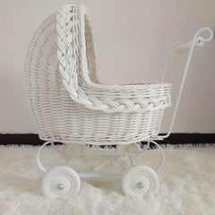 Hand Woven Rattan Toy Cart for Pets - All Seasons, Washable, Iron Frame
