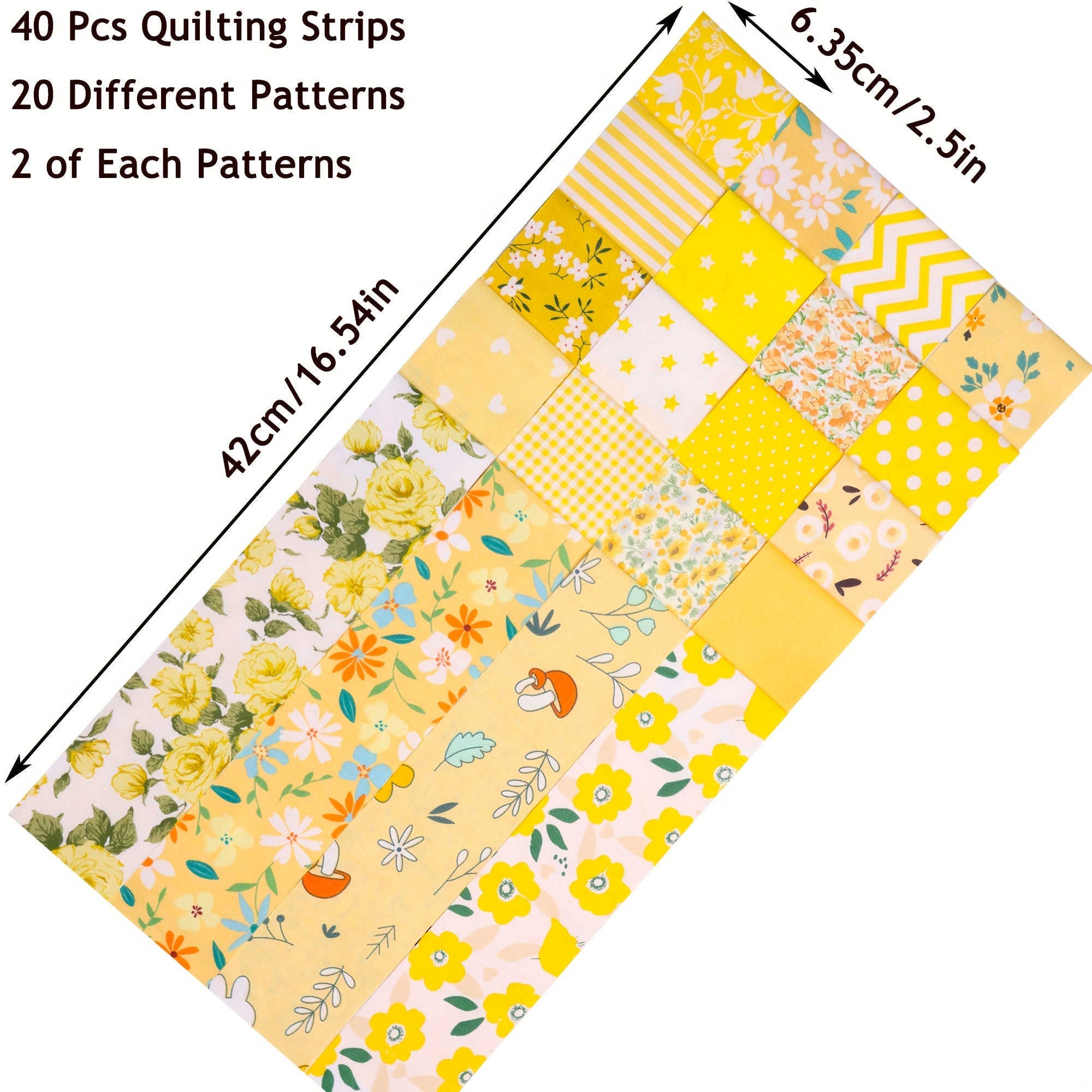 40pcs Yellow Series Quilting Fabric Strips 6x42cm for Patchwork DIY Crafts