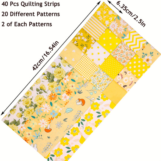 40pcs Yellow Series Quilting Fabric Strips 6x42cm for Patchwork DIY Crafts