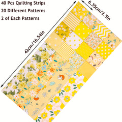 40pcs Yellow Series Quilting Fabric Strips 6x42cm for Patchwork DIY Crafts