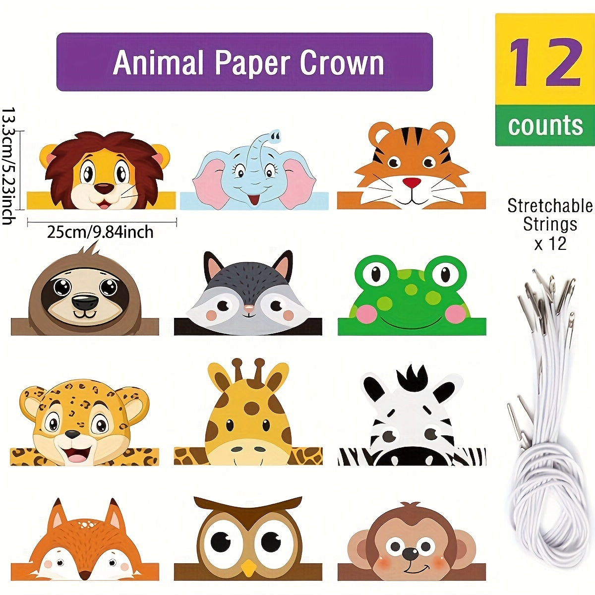 12pcs Jungle Safari Hat Birthday Party Crown Hat Jungle Wild Animals 