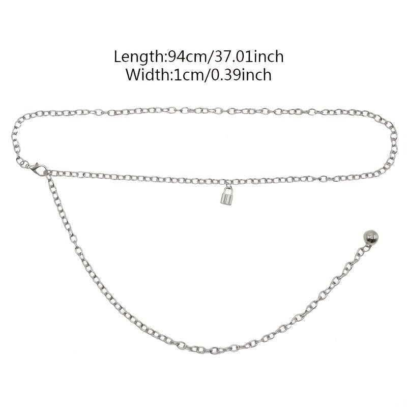 Metal Waist Chain Lock Pendant Silvery Belly Chain Hip Hop Decorative Chain Belt