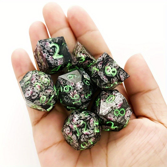 7pcs Resin Butterfly Luminous Dice Polyhedral Sharp Dice Creative Desktop