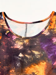  Tie Dye Long Sleeve Round Neck Midi Dress