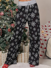 Women's Plus Snowflake Print Drawstring Elastic Waist Loose Trousers