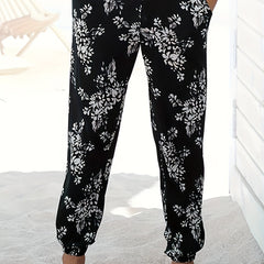 Women's Plus Floral Print Elastic Waist Joggers With Pockets