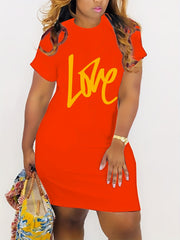  Casual Dress Women's Plus Letter Print Short Sleeve