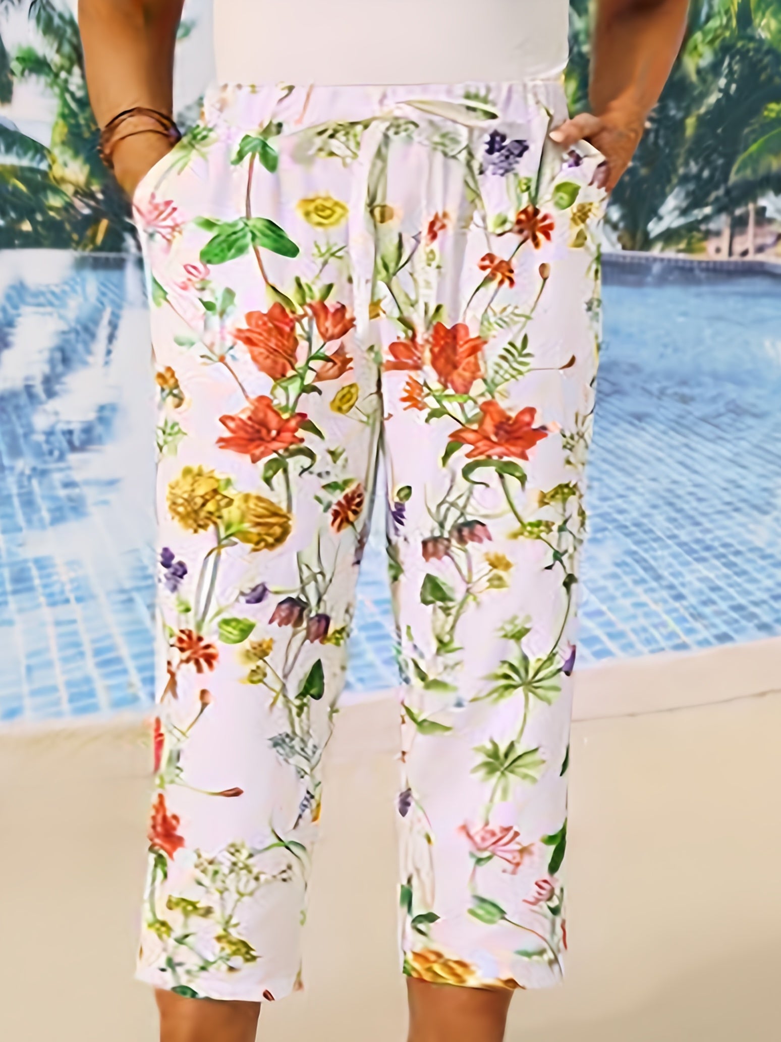 Women's Plus Floral Print Drawstring Harem Pants
