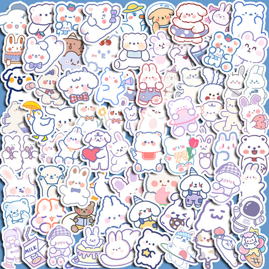 90pcs Cute Bear & Rabbit Waterproof Stickers - Water Cup & Phone Decoration