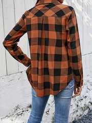  Plaid Print Long Sleeve Button Up Collar Shirt Top