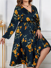 Floral Print Lantern Sleeve Dress with Belt