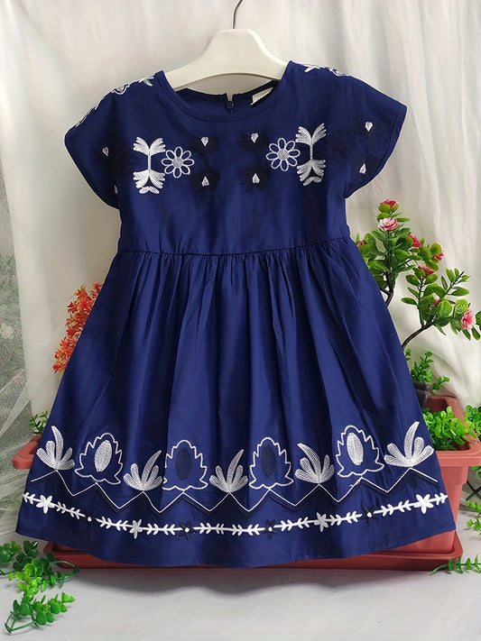 Girls Short Sleeve Cotton Dress Summer Princess Costume Embroidered Outfit