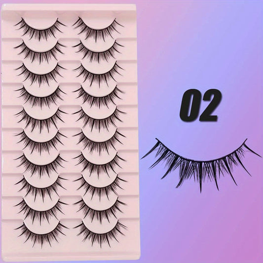 10 Pairs 3D Natural False Lashes Fluffy Soft Cross Manga Wispy Extension Makeup