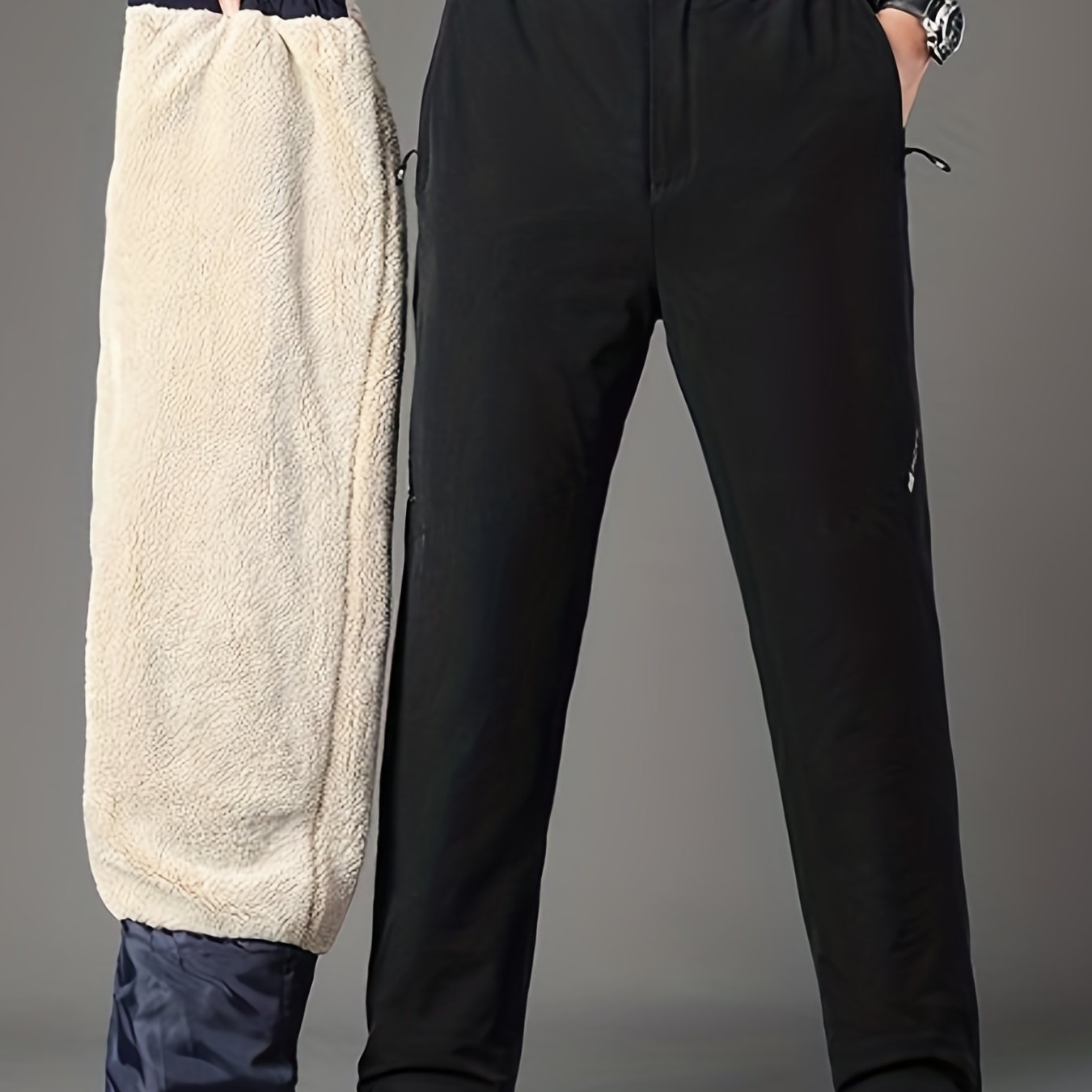 Men's Winter Warm Fleece Lined Pants Outdoor Sports Camping Straight Pants
