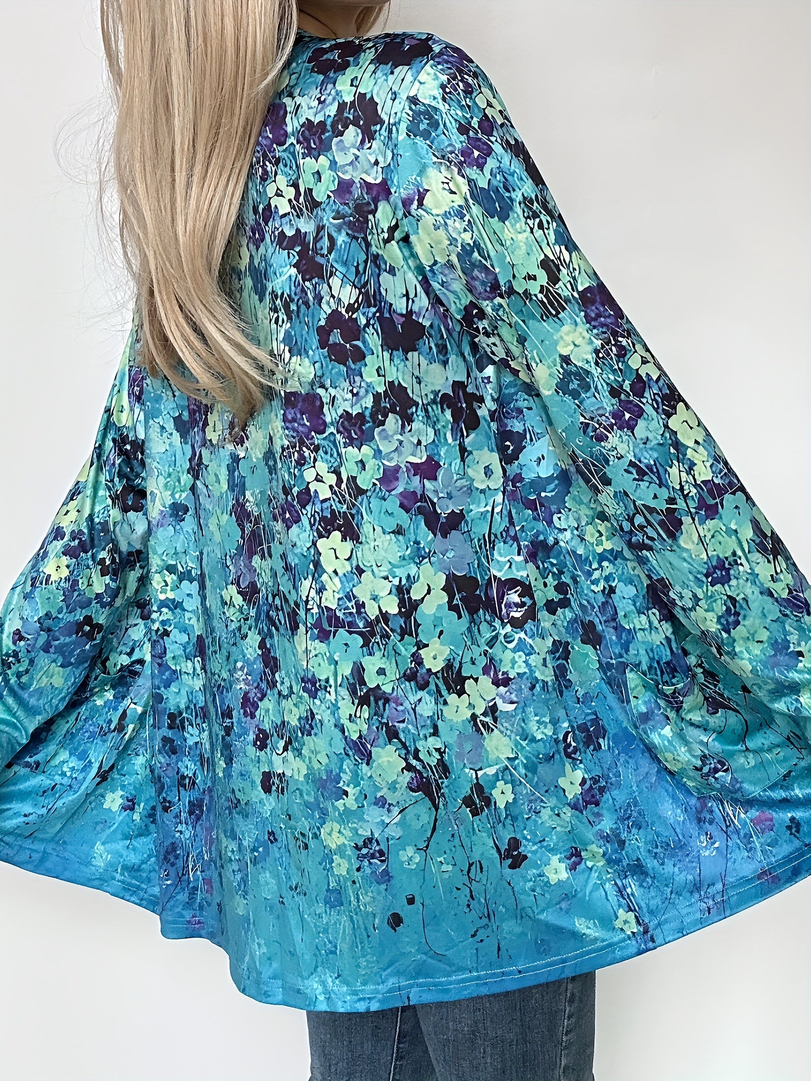  Floral Print Open Front Cardigan with Pockets