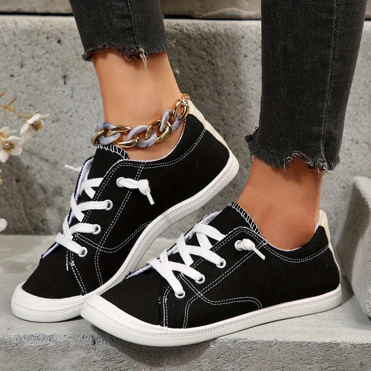 Women's Canvas Lace-Up Low Top Sneakers Lightweight & Breathable