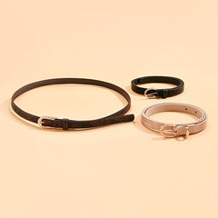 3pcs Oval Buckle PU Belt Solid Snake Pattern Embossed Girdle For Women