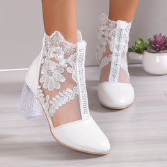 Floral Print Lace Ankle Boots High Heel Shoes
