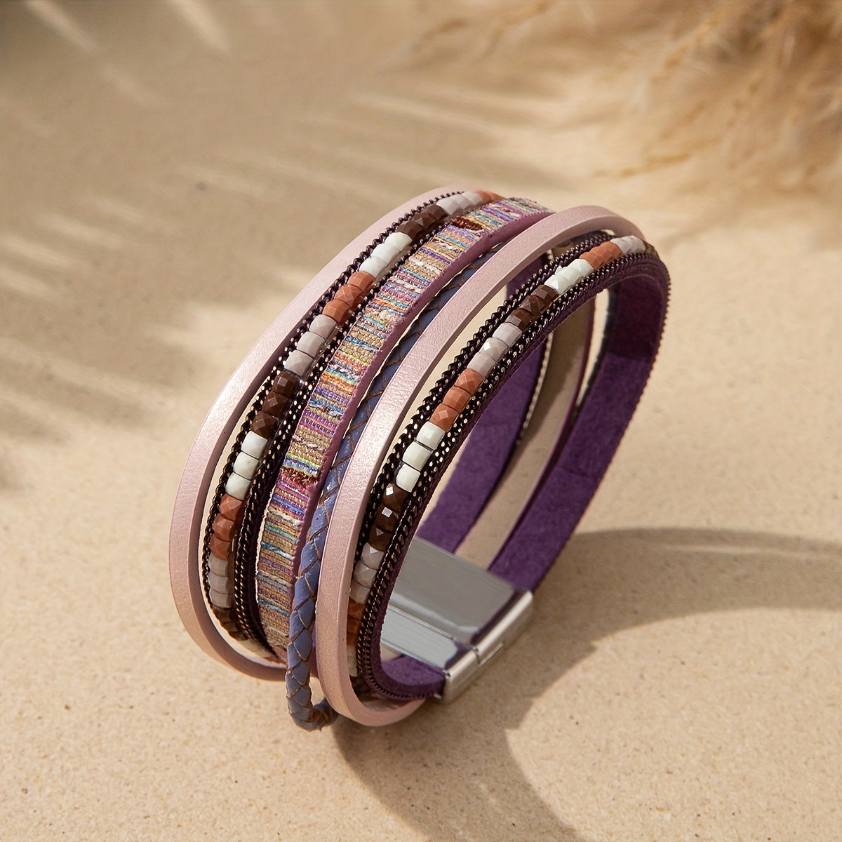Colorful Boho PU Leather Wrap Bracelet Magnetic Buckle