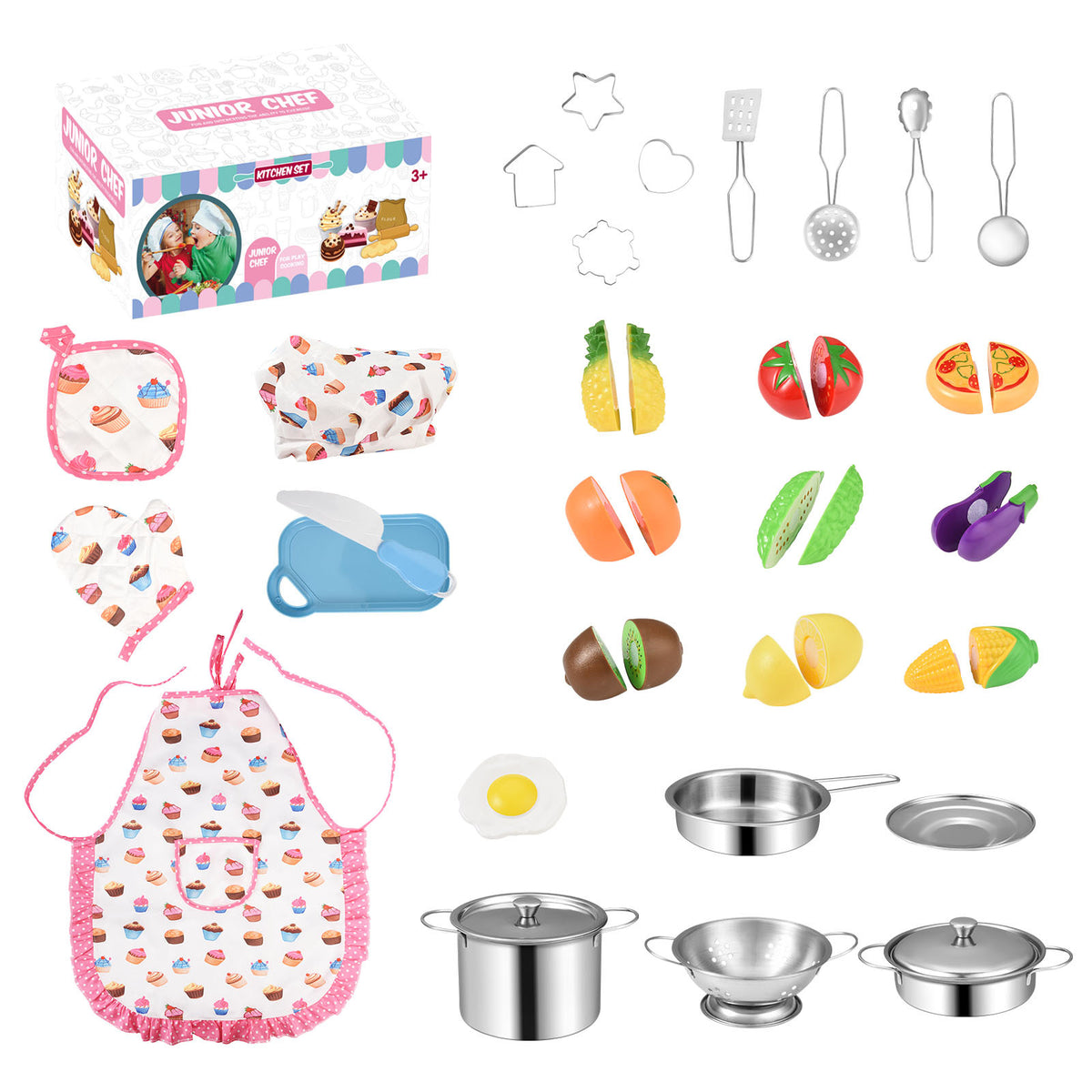 Cooking Accessories Set Stainless Steel Utensils Apron Role Play Simulation